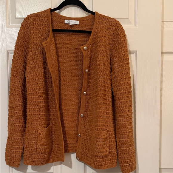 Cristina B. Tops - cristina B Rust Crochet-Style Button Cardigan
